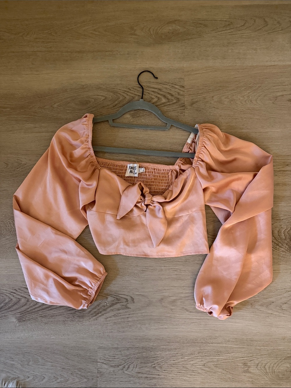 Princess Polly Peach Tie-Front Puff Sleeve Crop Top